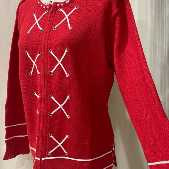 Storybook Knits Red and white HOLIDAYS BOOK LOVERS Cardigan Sweater sixe Small - Picture 5 of 14